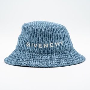 Givenchy Woven Raffia Bucket Hat Blue Logo